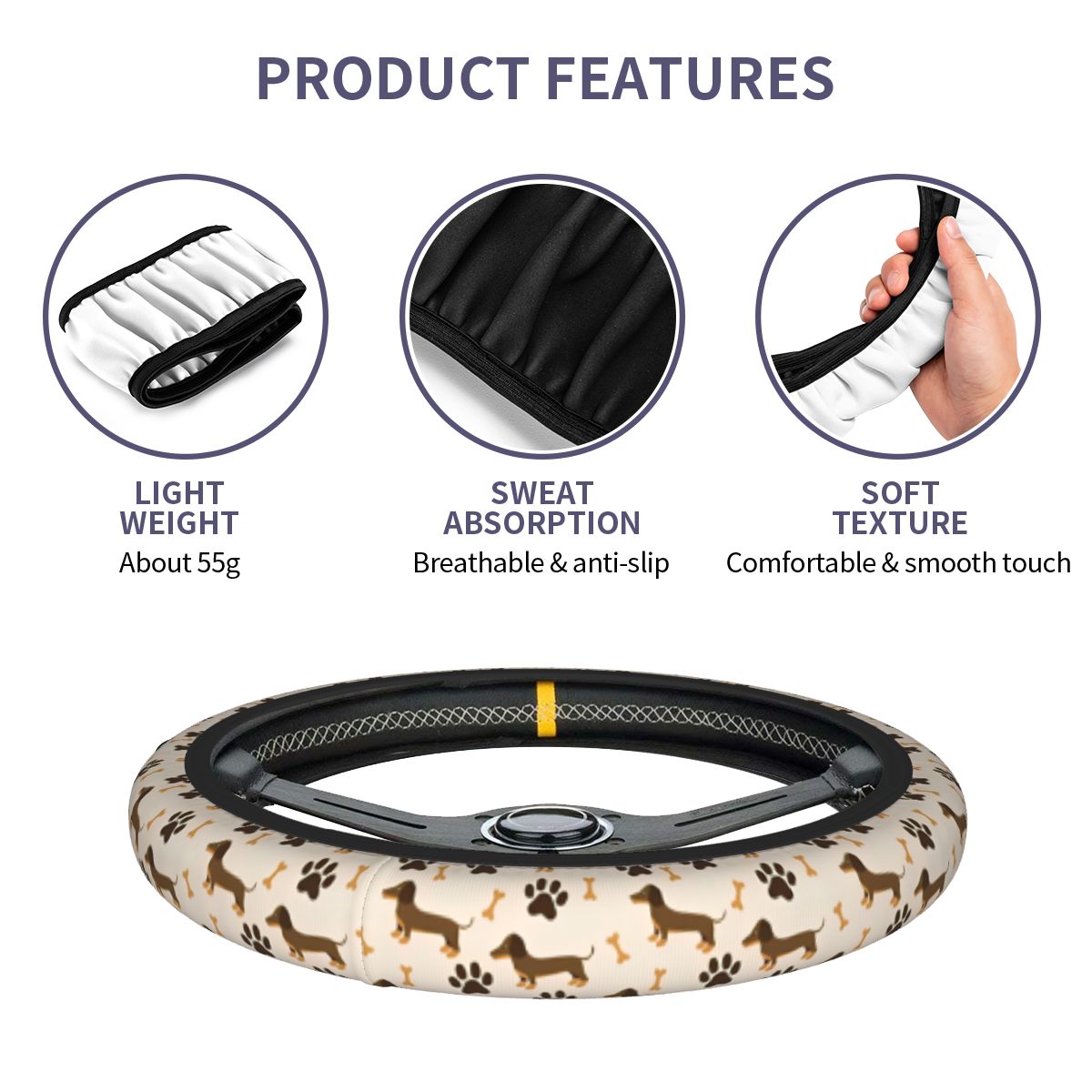 귀여운 닥스 훈트 자동차 핸들 커버 38cm 미끄럼 방 - Car Steering Wheel Cover Anti Slip Breathable 리뷰 및 가격